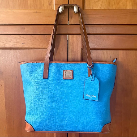 Dooney & Bourke Genuine Pebbled Leather Tote & Shoulder Bag In Bright Blue Color - Picture 16 of 16